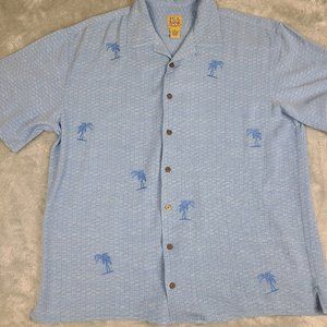 Jos A Bank Hawaiian Shirt Mens X-Large Silk‎ Blue Tropical Short Sleeve Collared